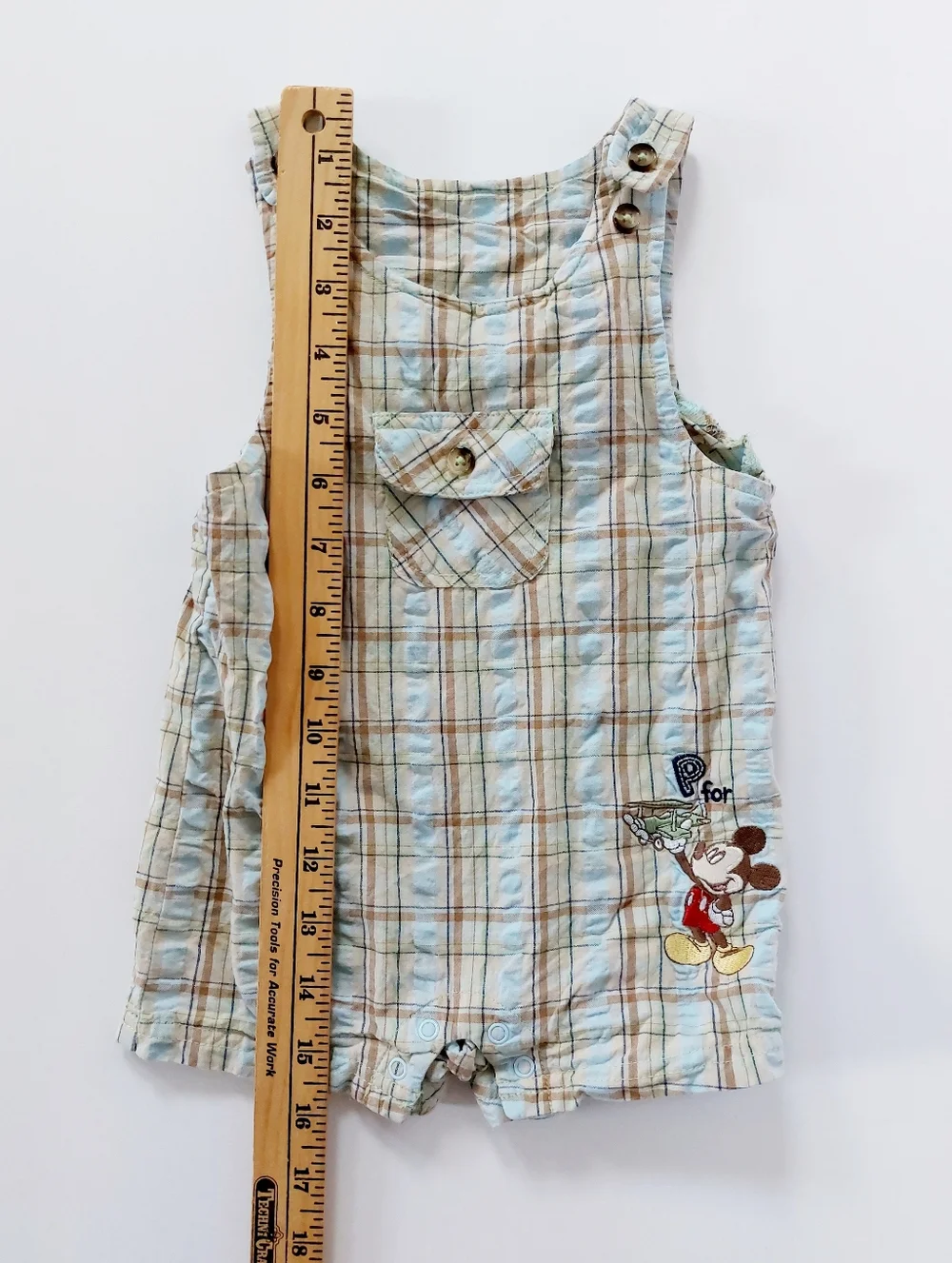90s Plaid Mickey Mouse P for Plane Shorts Overalls 3-6m Disney Cottagecore Airpl